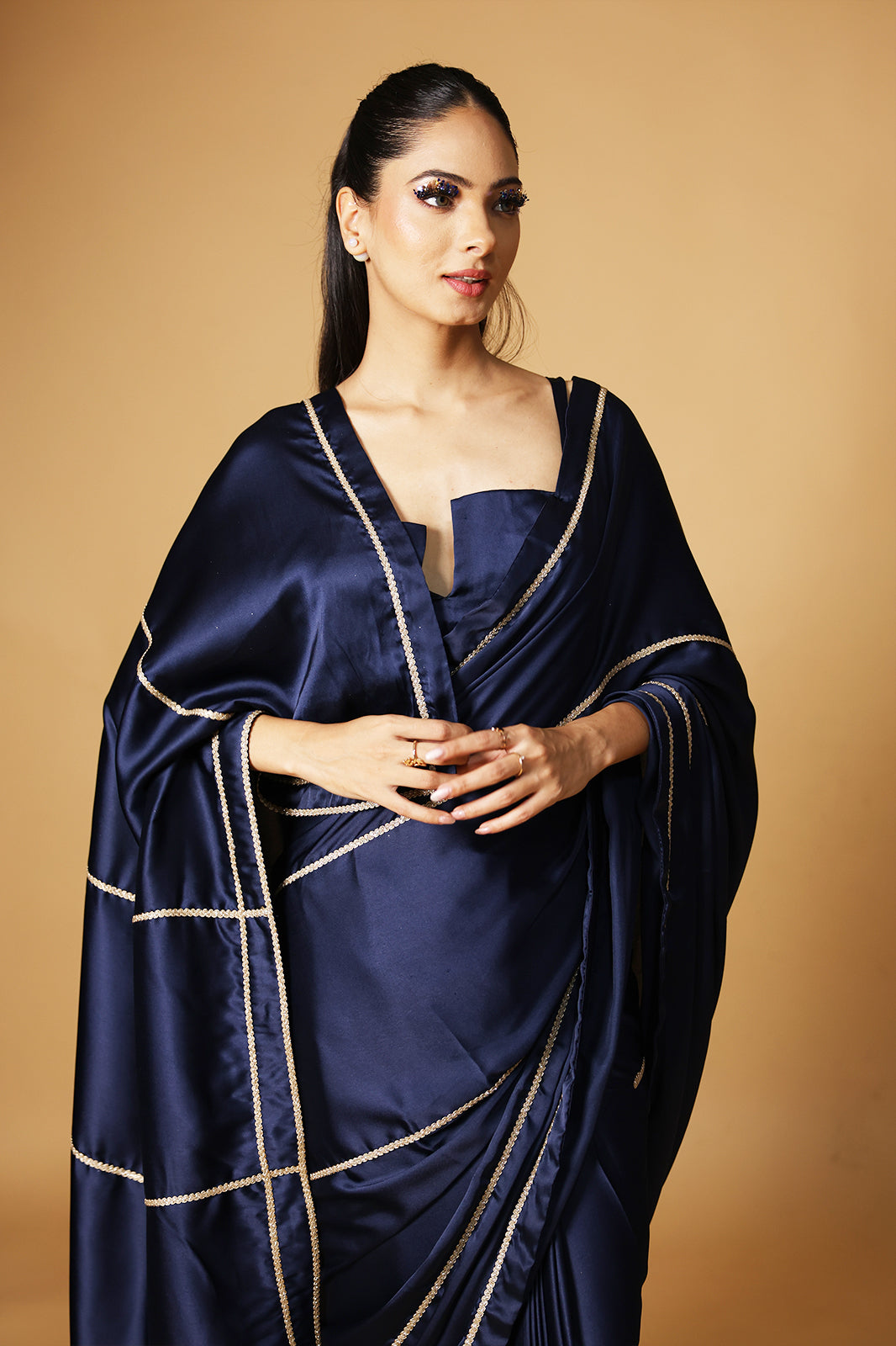 Royal Emerald Gold Embellished Satin Saree with Unstitched Blouse