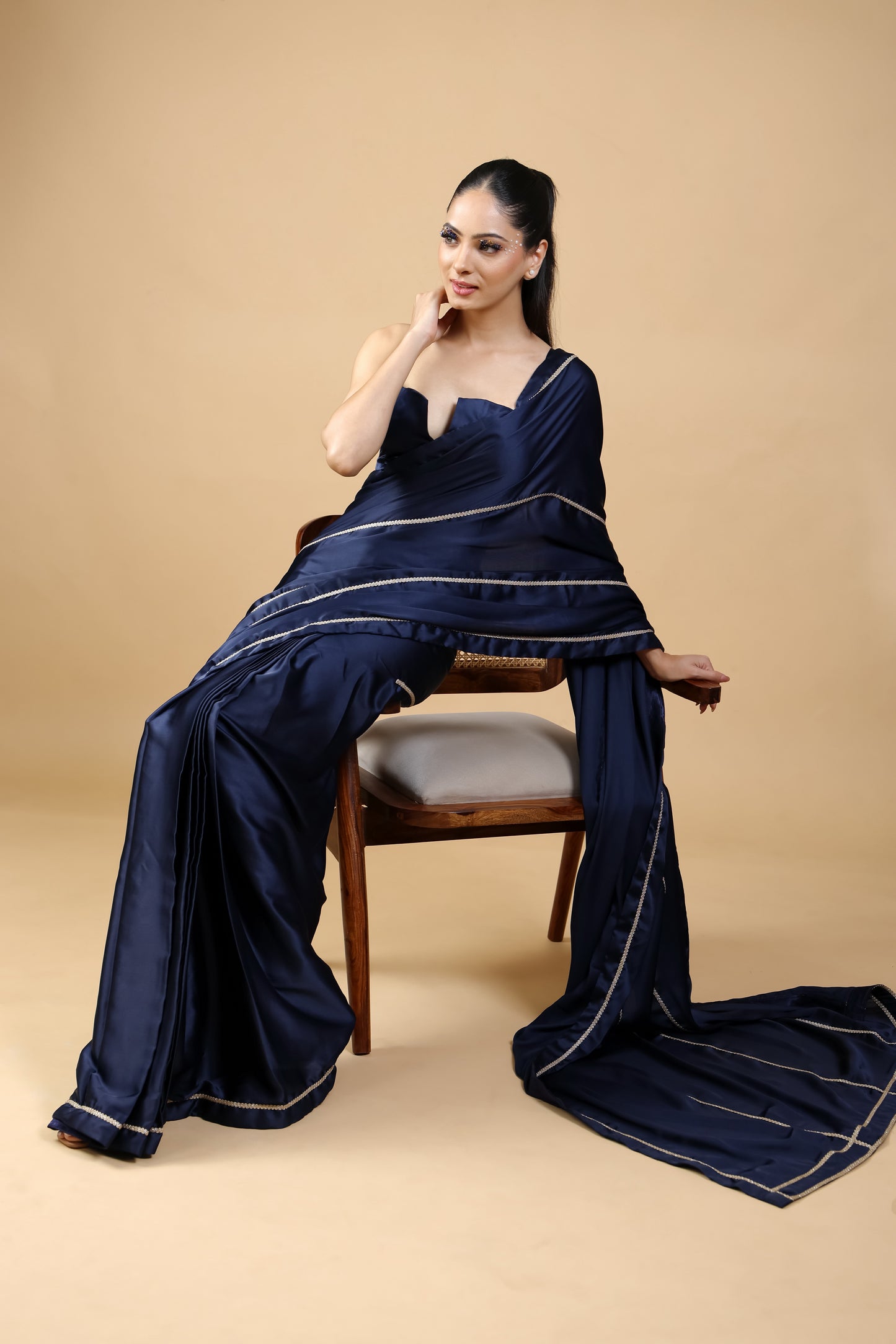 Royal Emerald Gold Embellished Satin Saree with Unstitched Blouse