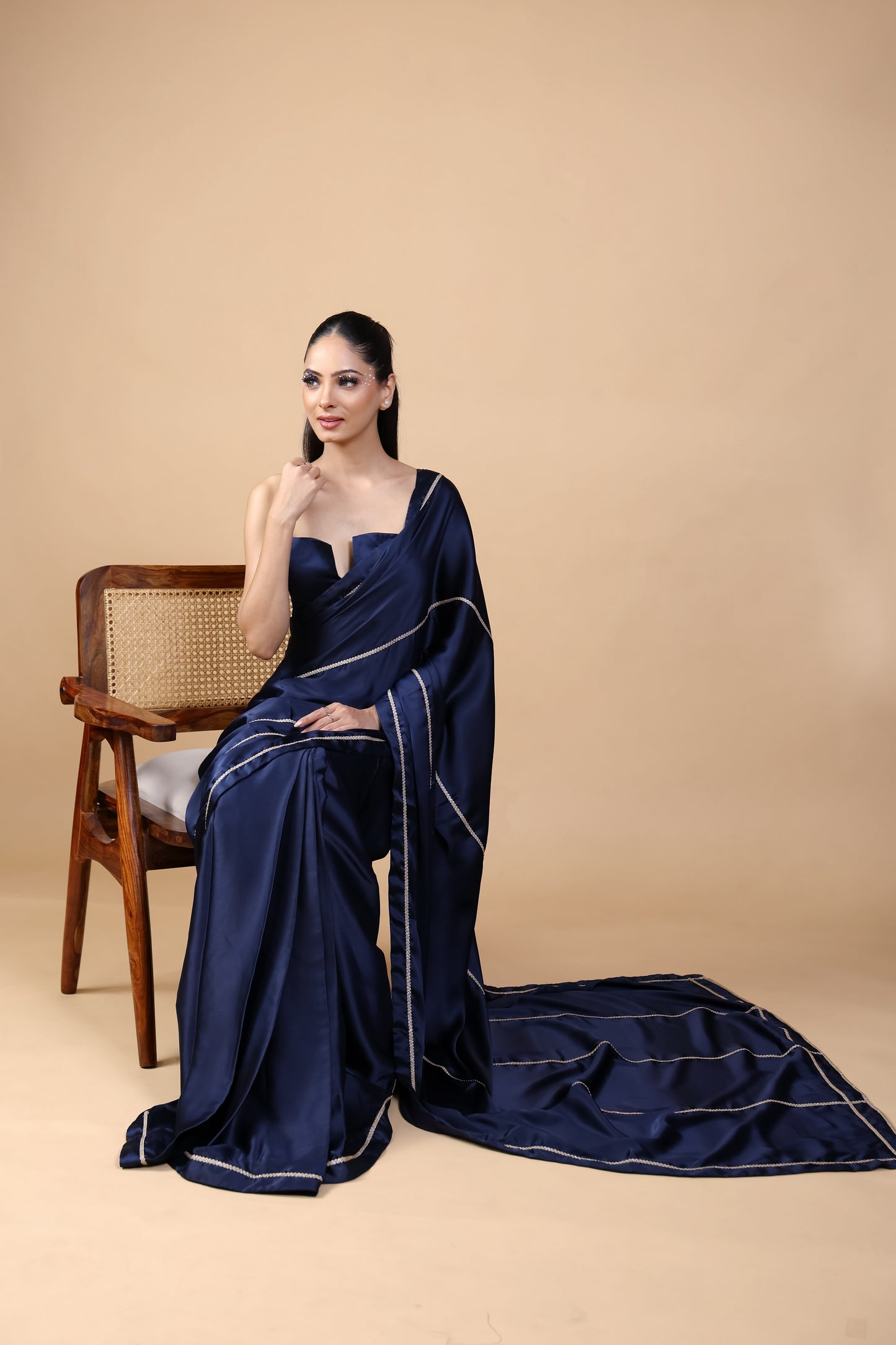 Royal Emerald Gold Embellished Satin Saree with Unstitched Blouse
