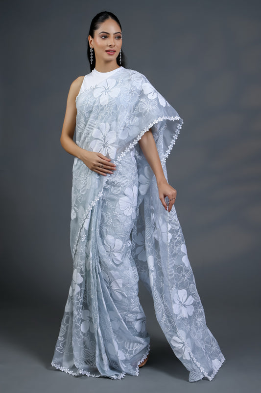 Urban Muse Premium Office-Ready Embroidered Organza Saree