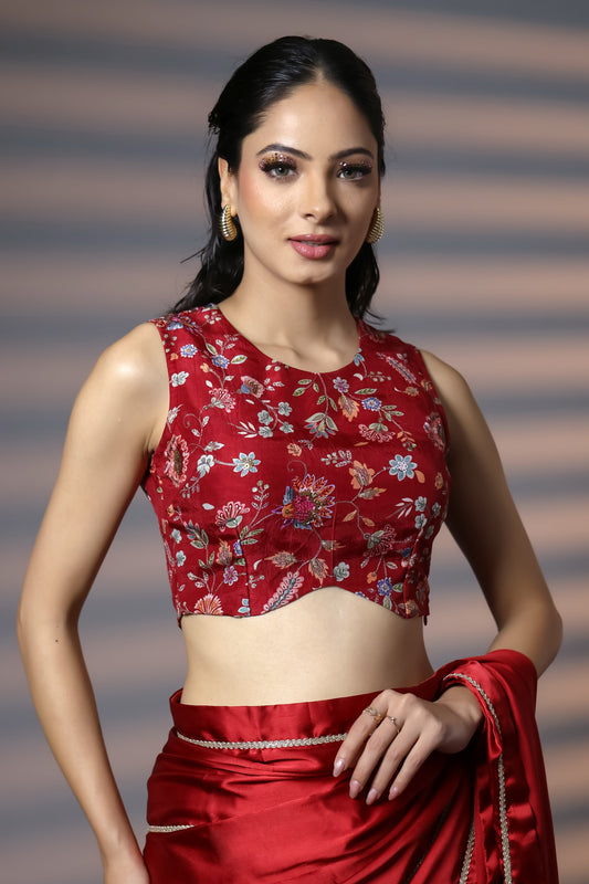 Red Exclusive Silk Embroidered Blouse