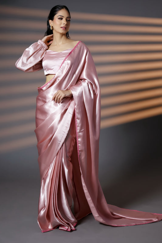 Regal Beauty Lace Embellished Premium Satin Saree with Blouse Fabric