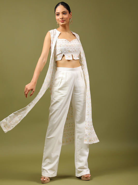 Coordinated White Chikankari Embroidered Three Piece Set