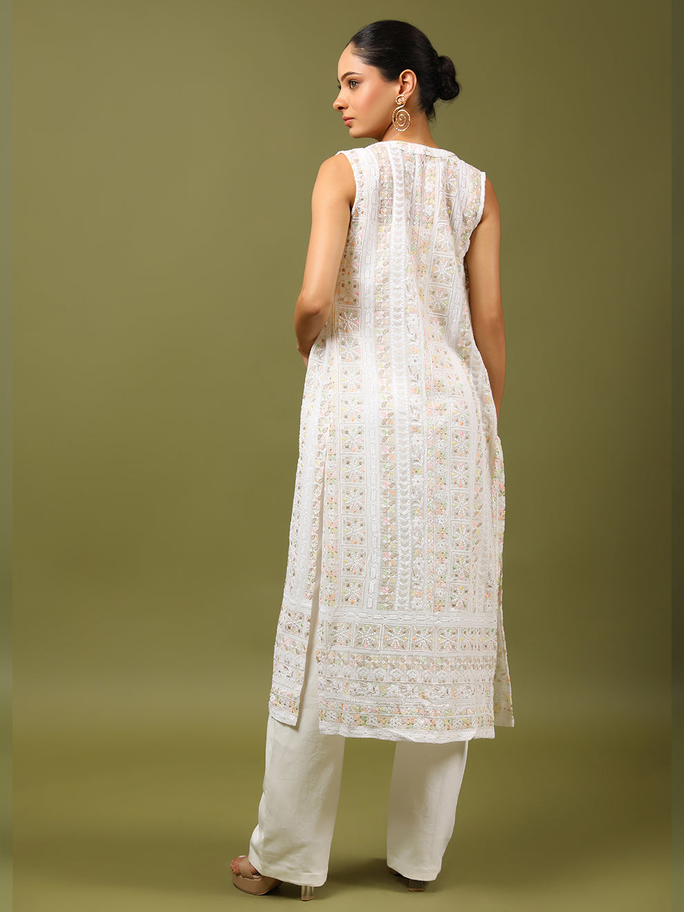 Coordinated White Chikankari Embroidered Three Piece Set