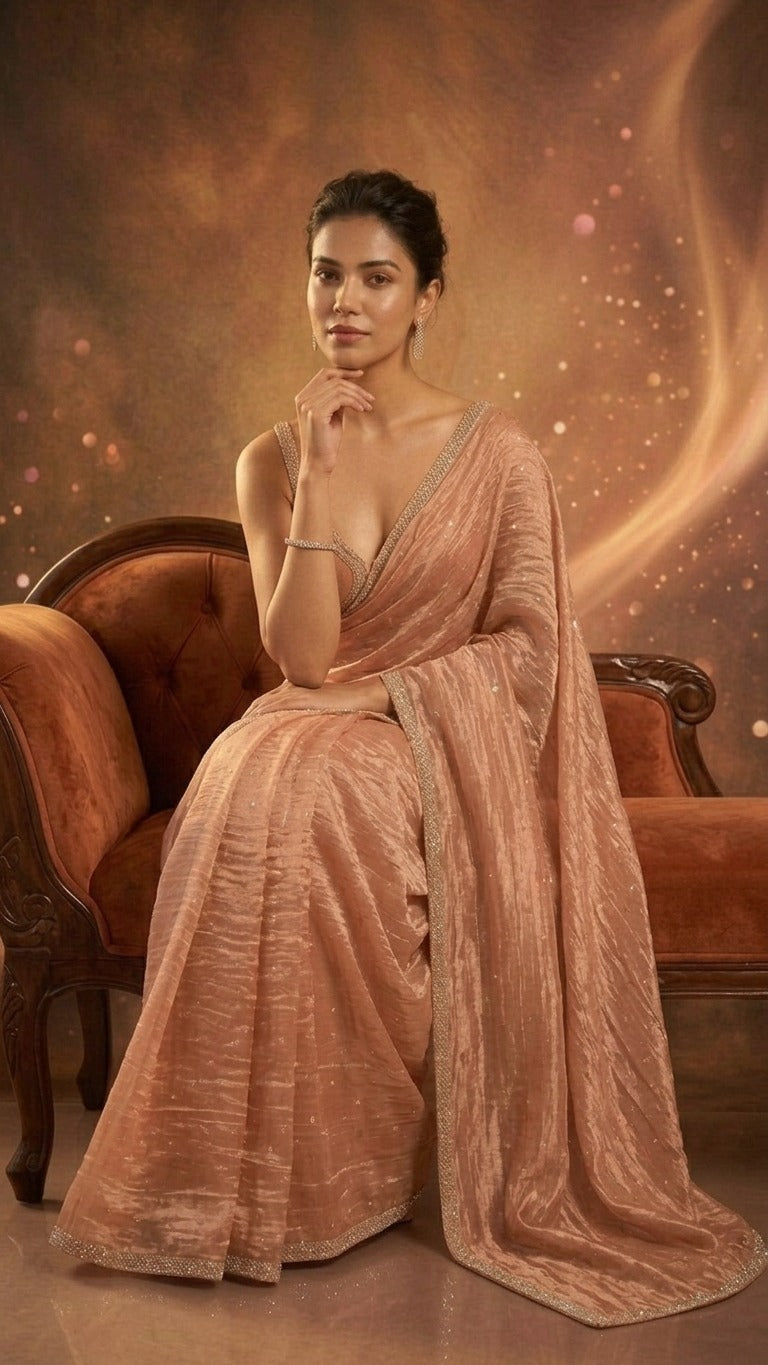 Blush Pearl Zari Butti Embroidered Saree with Blouse Fabric