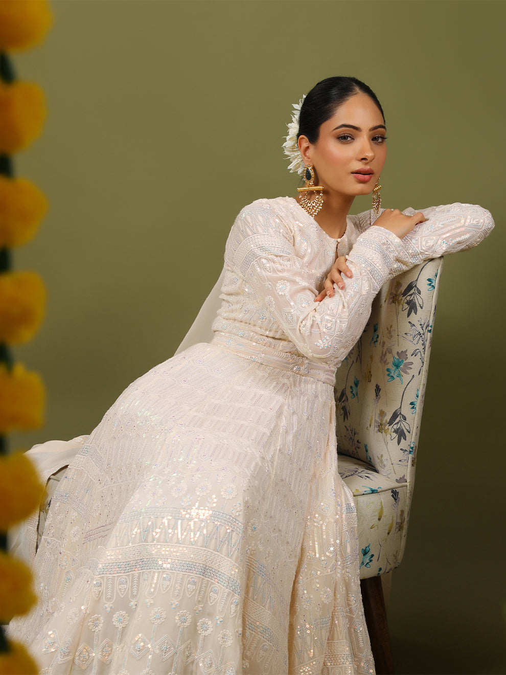 Dreamy Heavy Embroidered Sequins Anarkali Gown with Belt