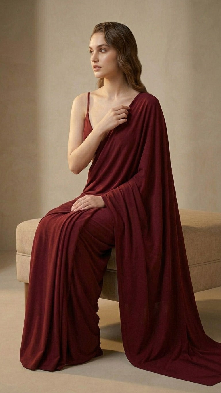 Ready to Wear Maroon Serenity Lycra Saree with Blouse Fabric