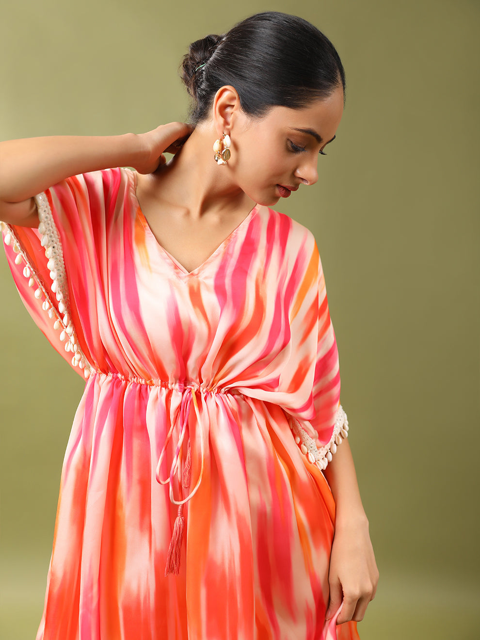Dawn Pink & Orange Silk Kaftan Style Dress with Inner