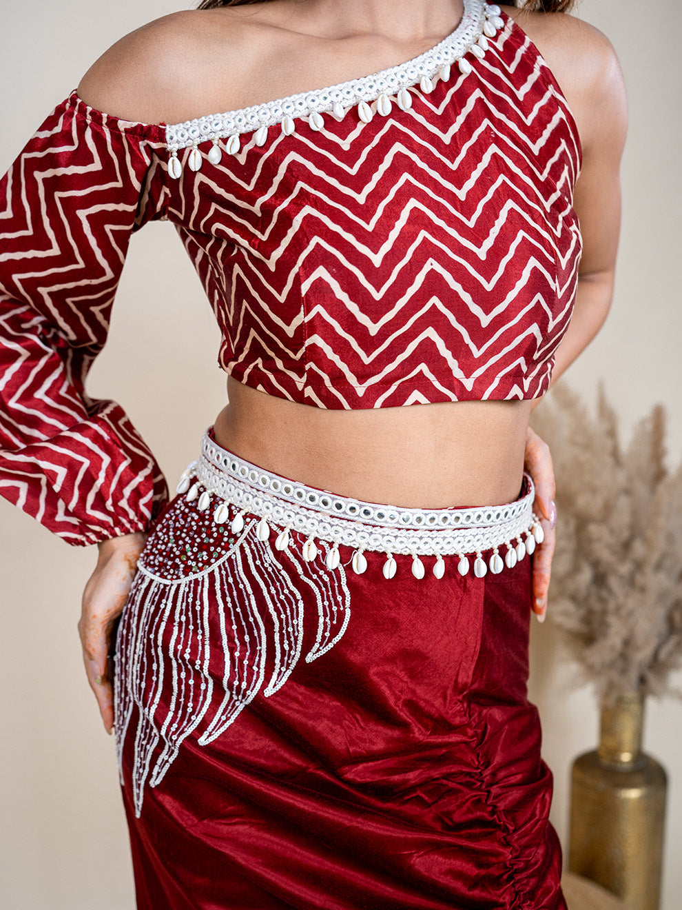 Luxurious Hand-Embroidered Premium Fusion Set with Belt