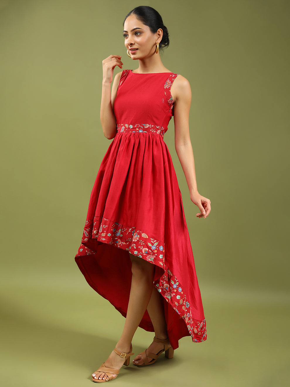 Heavy Chanderi Silk High Low Ethnic Dress