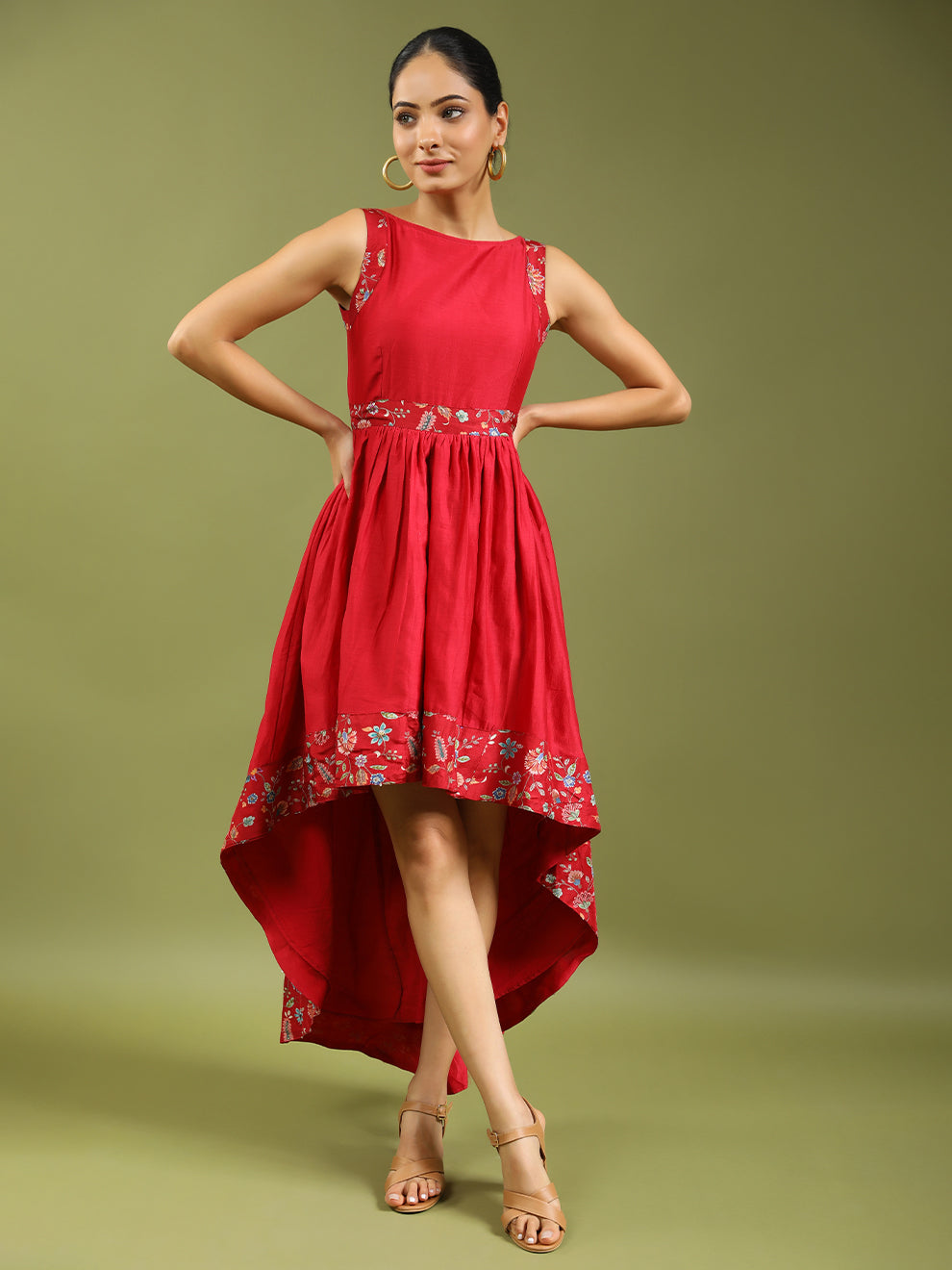 Heavy Chanderi Silk High Low Ethnic Dress