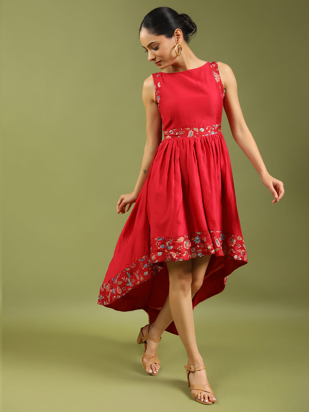 Heavy Chanderi Silk High Low Ethnic Dress