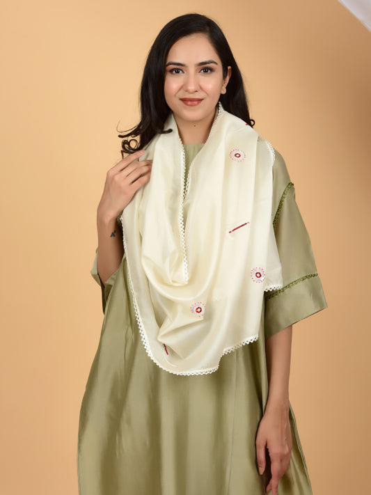 Elegant Hand-Embroidered Chanderi Stole