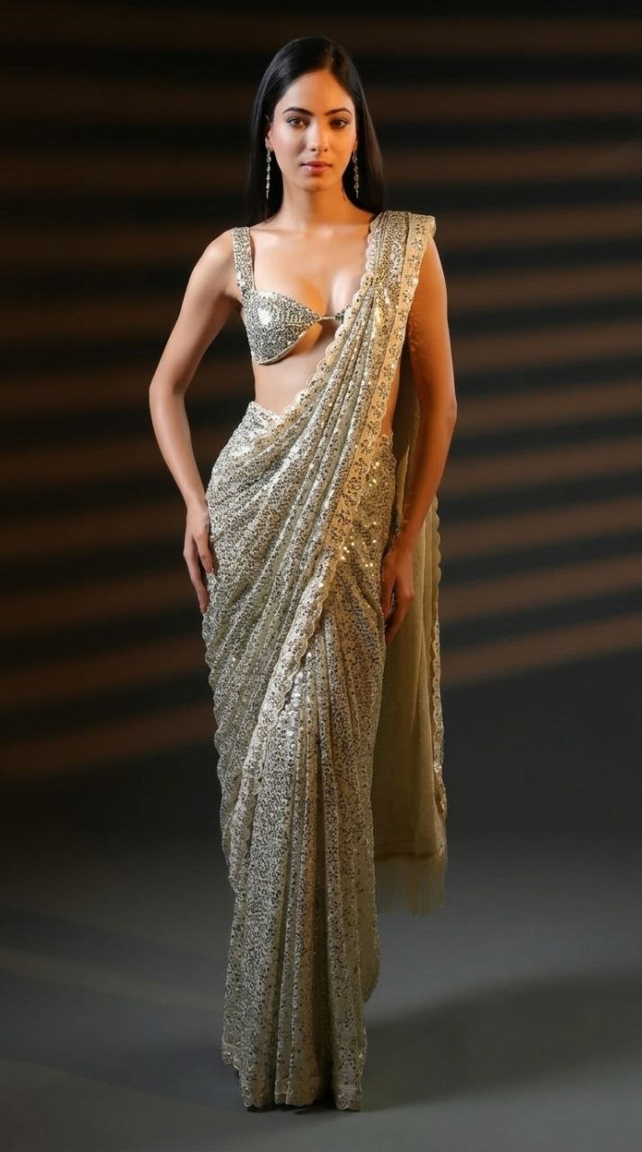Premium Luxe Sequin Infused Designer Saree with Full Sequins Blouse Fabric