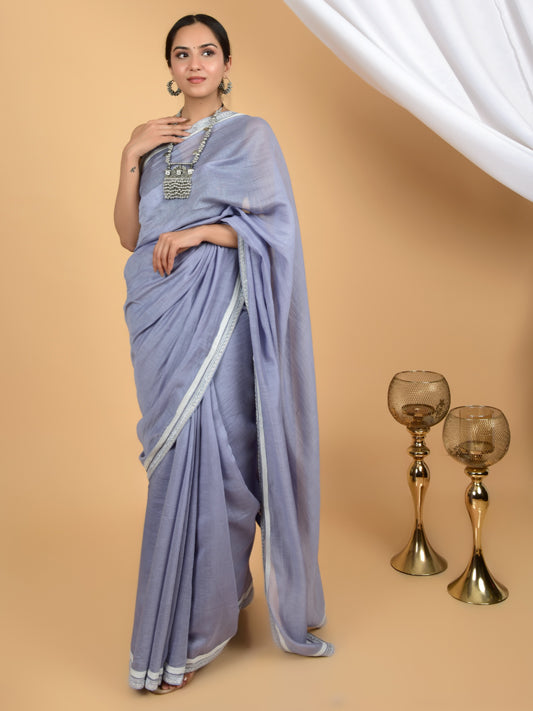 Graceful Chanderi Mul Lace Saree with Subtle Charm