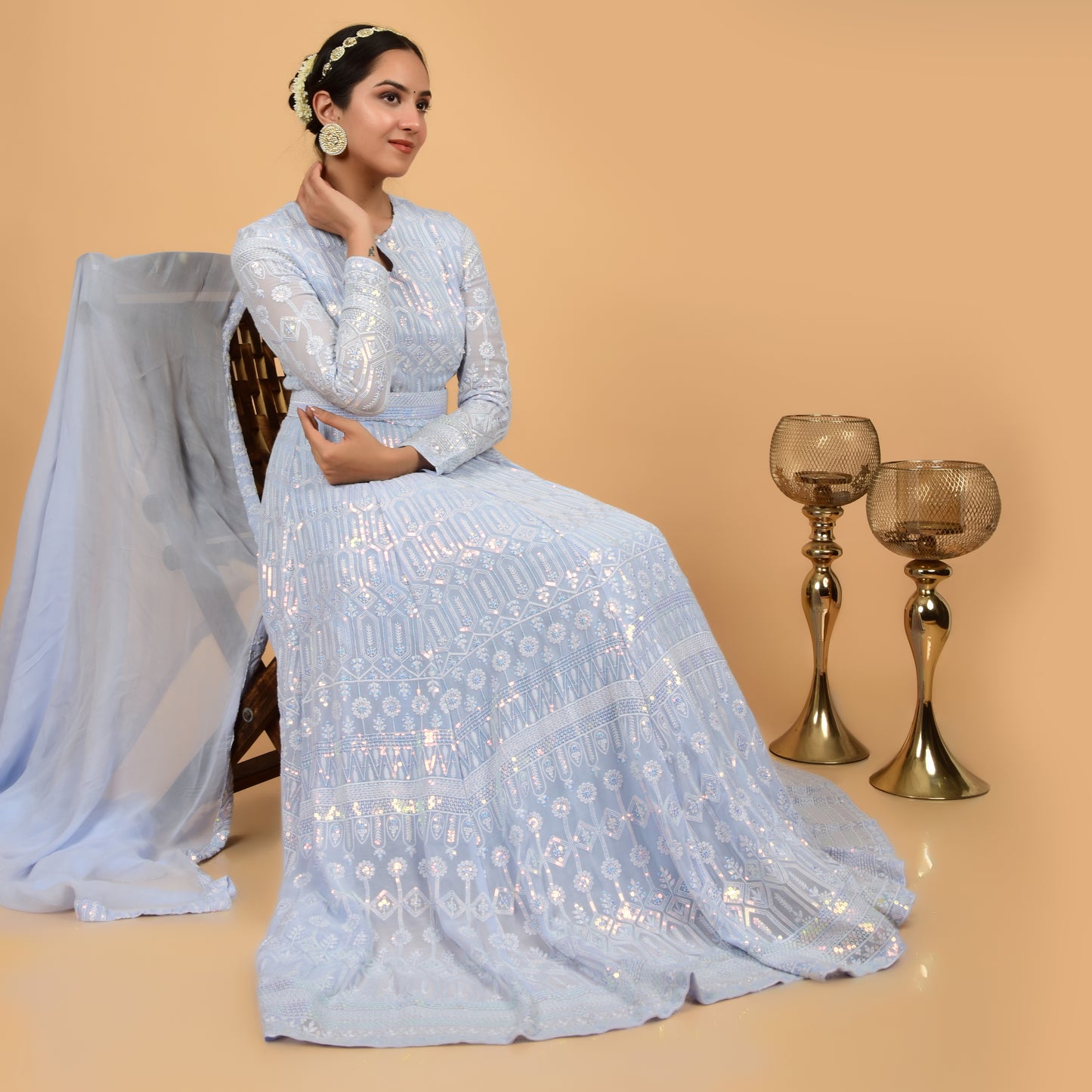 Allure Sequins Chikankari Anarkali with Dupatta & Belt