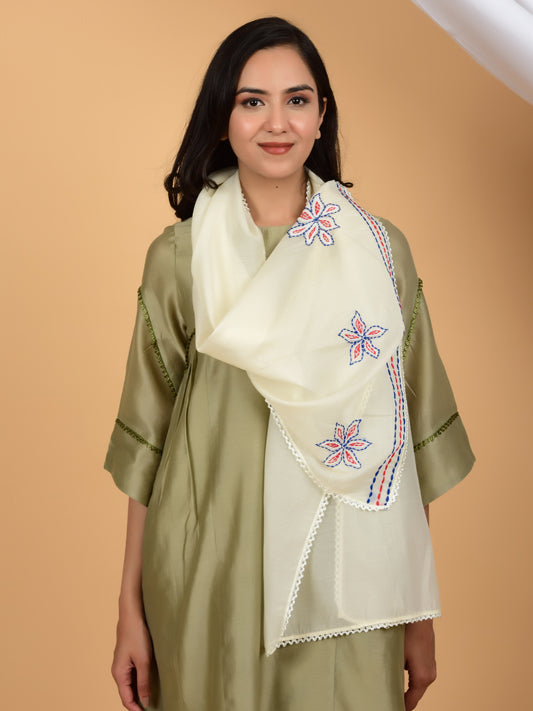 Vintage Hand-Embroidered Chanderi Stole