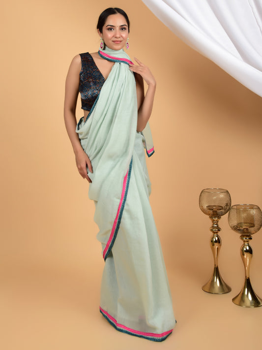 Dreamy Cascade Pure Chanderi Lace Saree