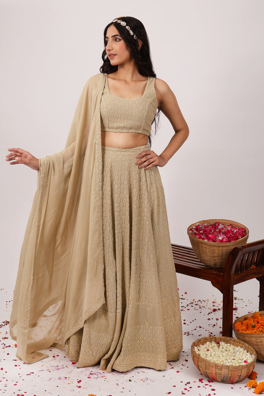 Regalia Heavy Embroidered Chikankari Lehenga Set (Set of 3)