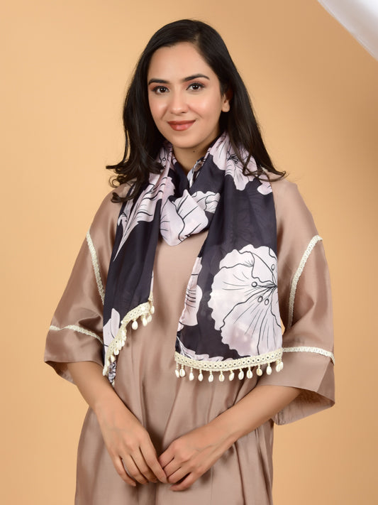Shell Lace Floral Silk Satin Stole