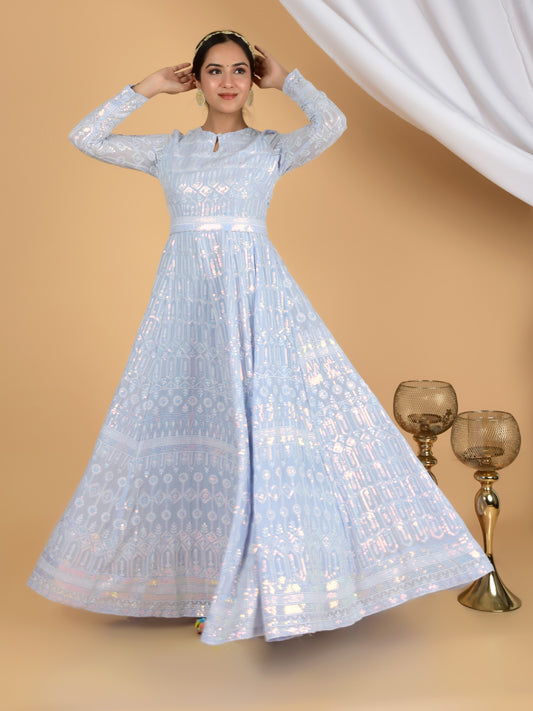Allure Sequins Chikankari Anarkali with Dupatta & Belt
