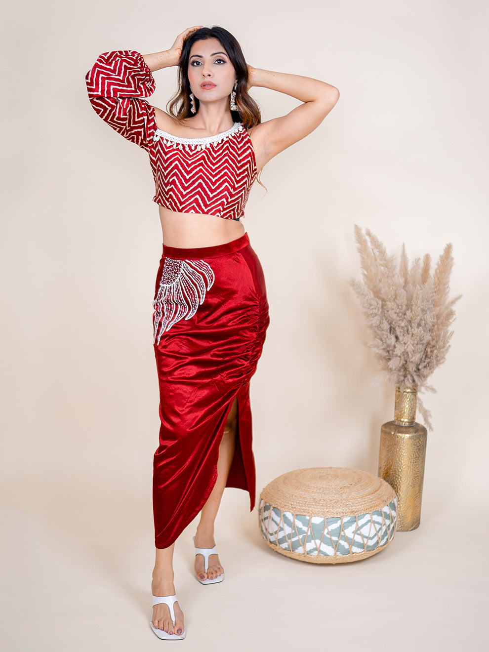 Luxurious Hand-Embroidered Premium Fusion Set with Belt