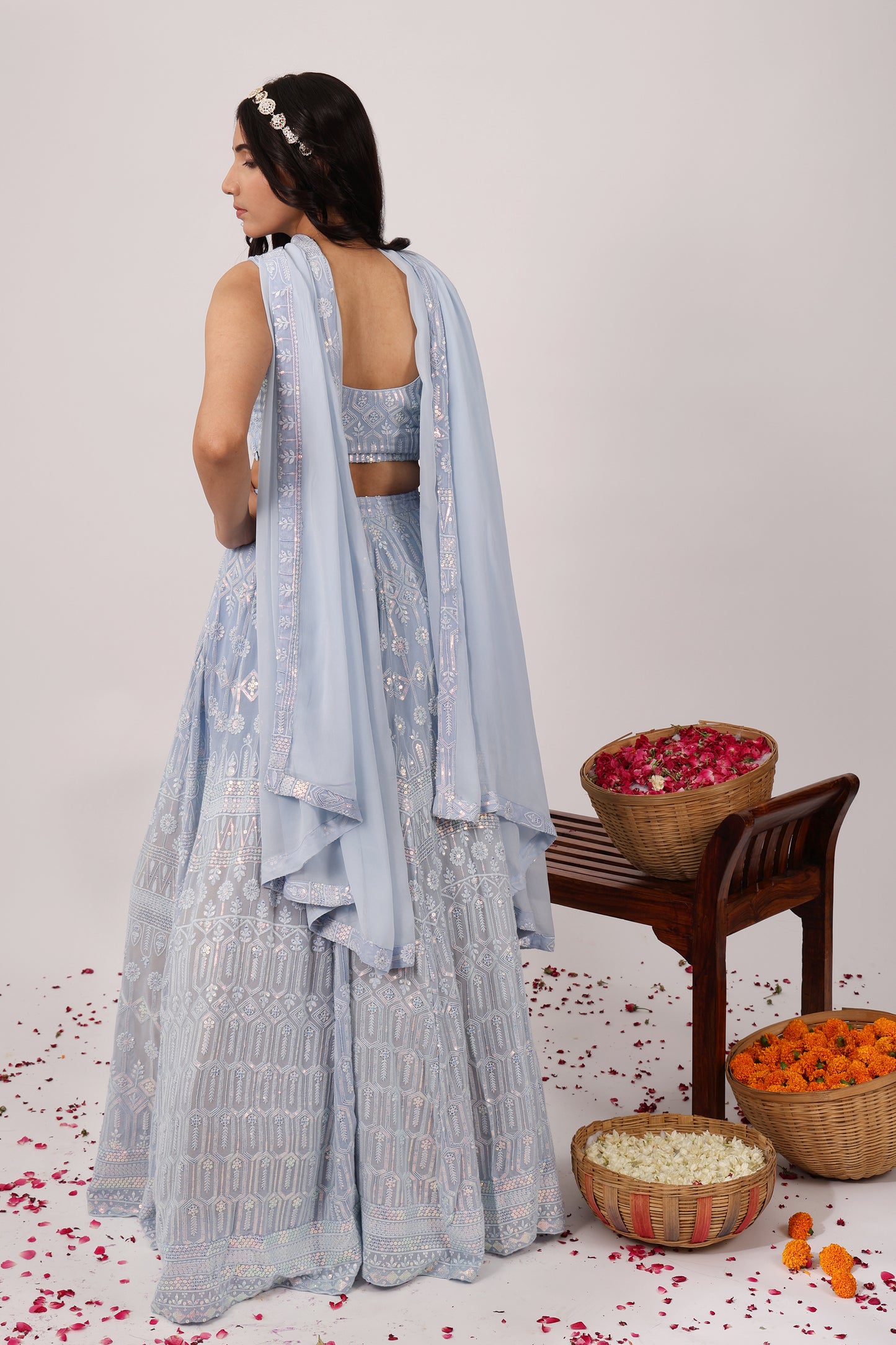 Lavish Heavy Embroidered Chikankari Lehenga Set (Set of 3)