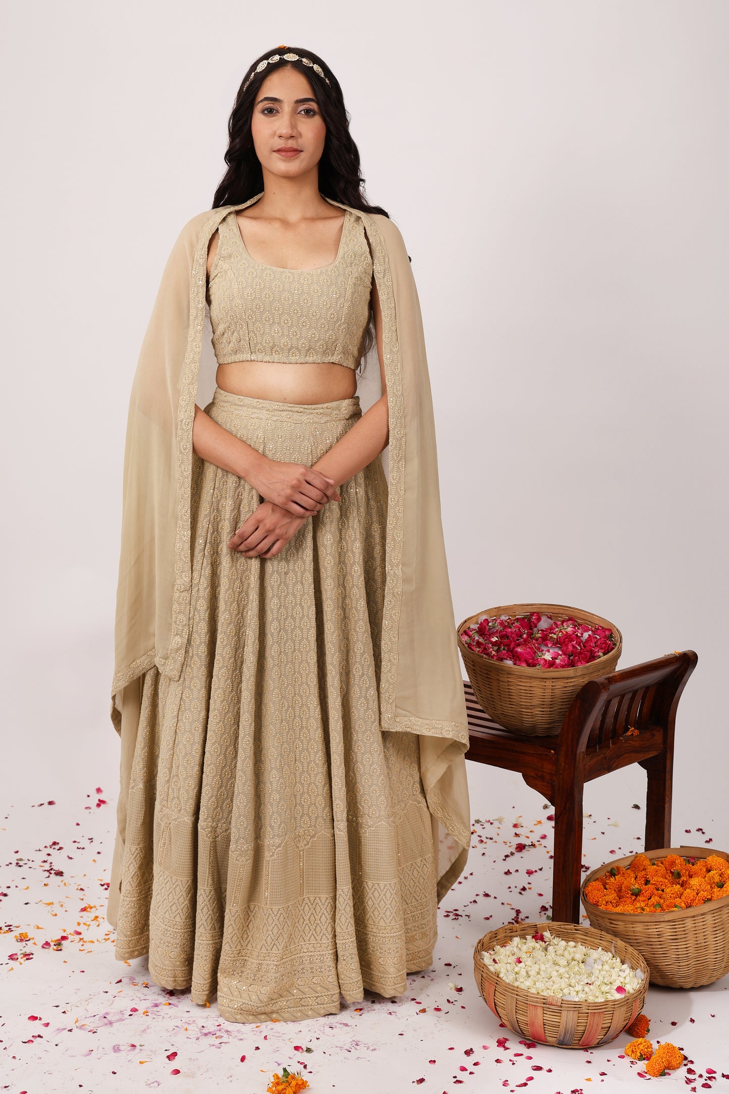 Regalia Heavy Embroidered Chikankari Lehenga Set (Set of 3)