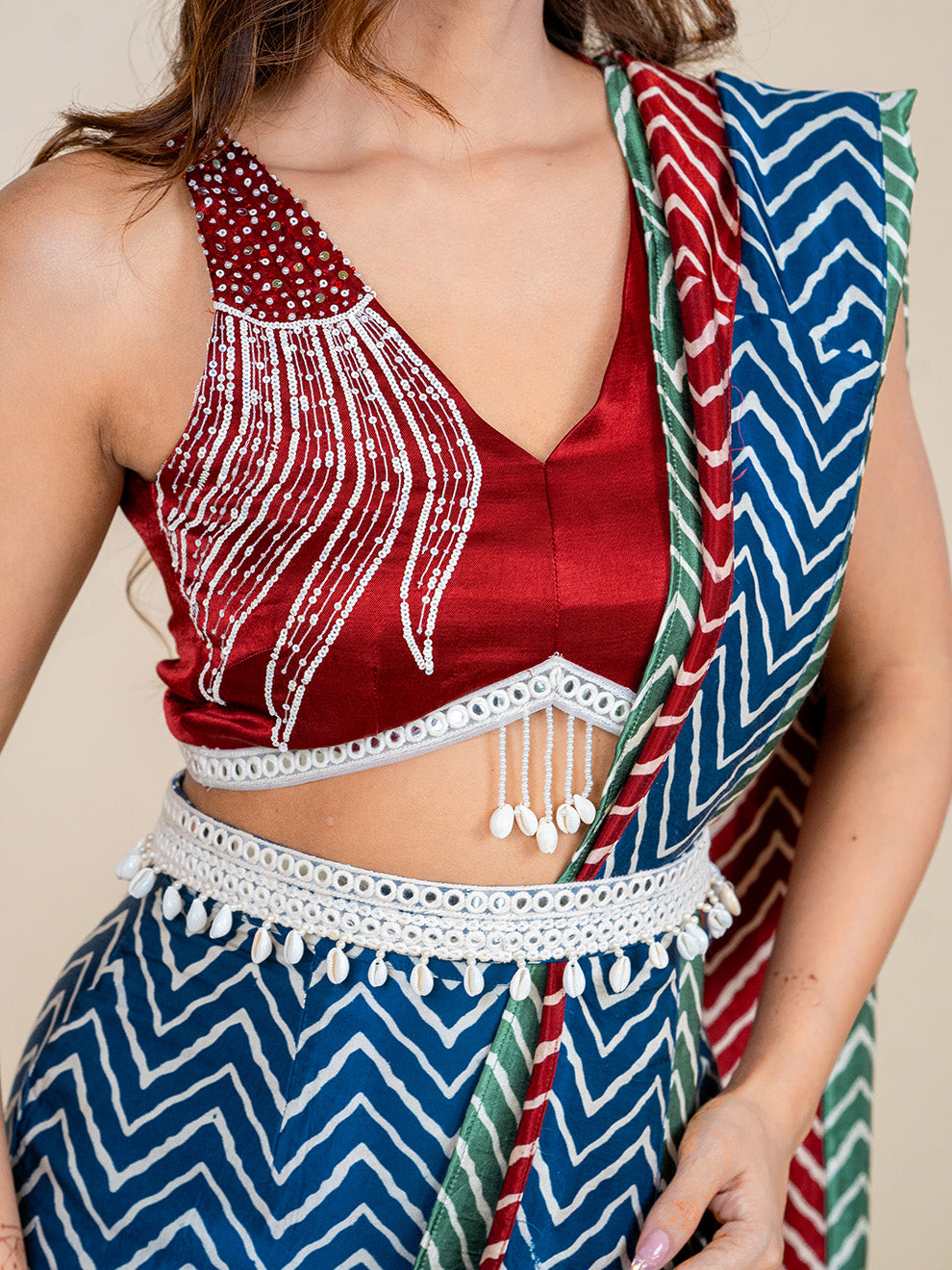 Ravishing Hand-embroidered Fusion Co-ord Saree Set with Detachable Dupatta