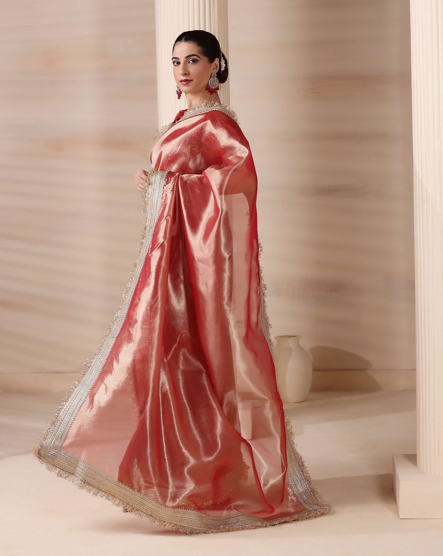 Dreamy Rose Gold Radiance Tissue Saree