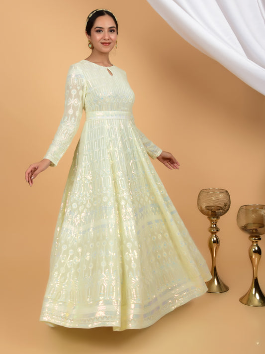 Luxurious Sequins Chikankari Anarkali with Dupatta & Belt