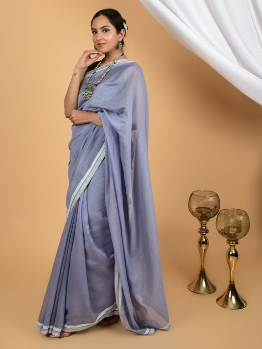 Graceful Pure Chanderi Lace Saree with Subtle Charm