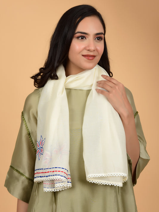 Vintage Hand-Embroidered Chanderi Stole