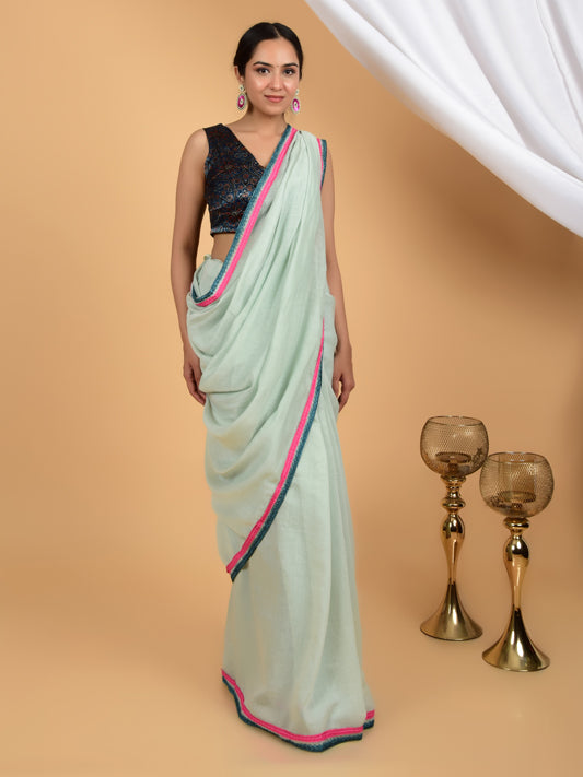 Dreamy Cascade Pure Chanderi Lace Saree