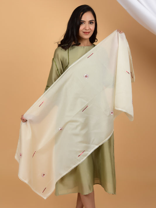 Elegant Hand-Embroidered Chanderi Stole