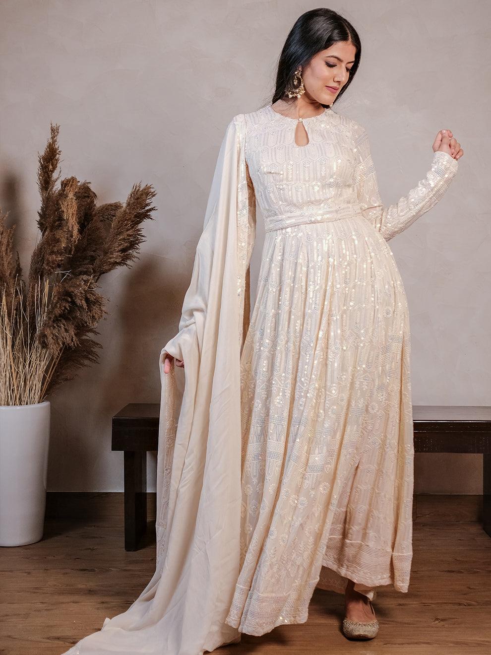 Dreamy Heavy Embroidered Sequins Anarkali Set with Belt and Dupatta