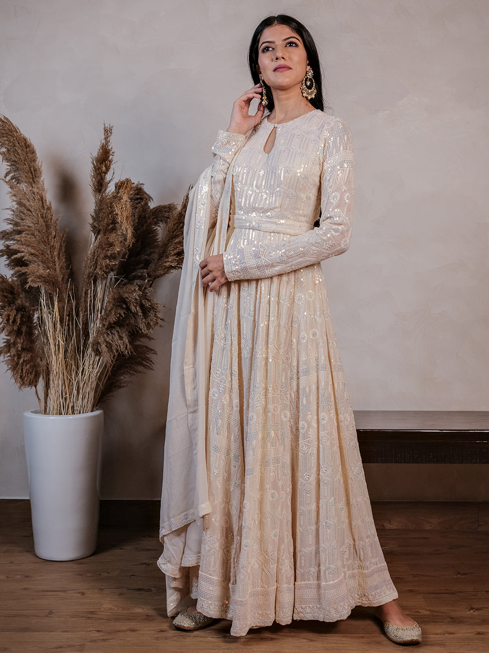 Dreamy  Heavy Embroidered Sequins Anarkali Set with Belt and Dupatta