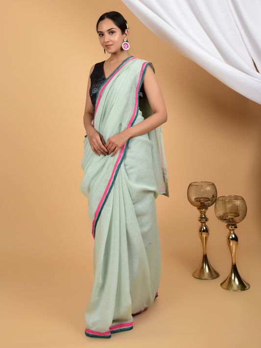 Dreamy Cascade Pure Chanderi Lace Saree