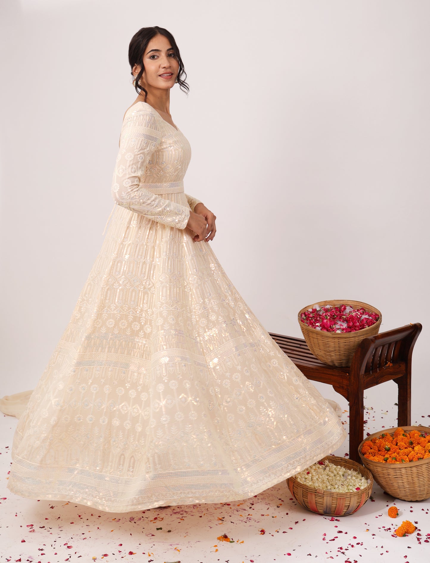 Splendid Heavy Embroidered Chikankari Anarkali with Dupatta & Belt