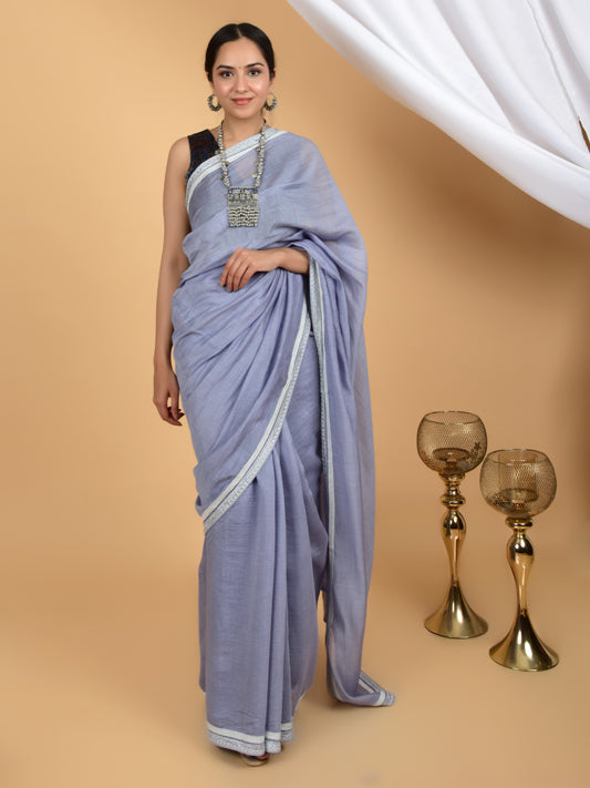 Graceful Pure Chanderi Lace Saree with Subtle Charm