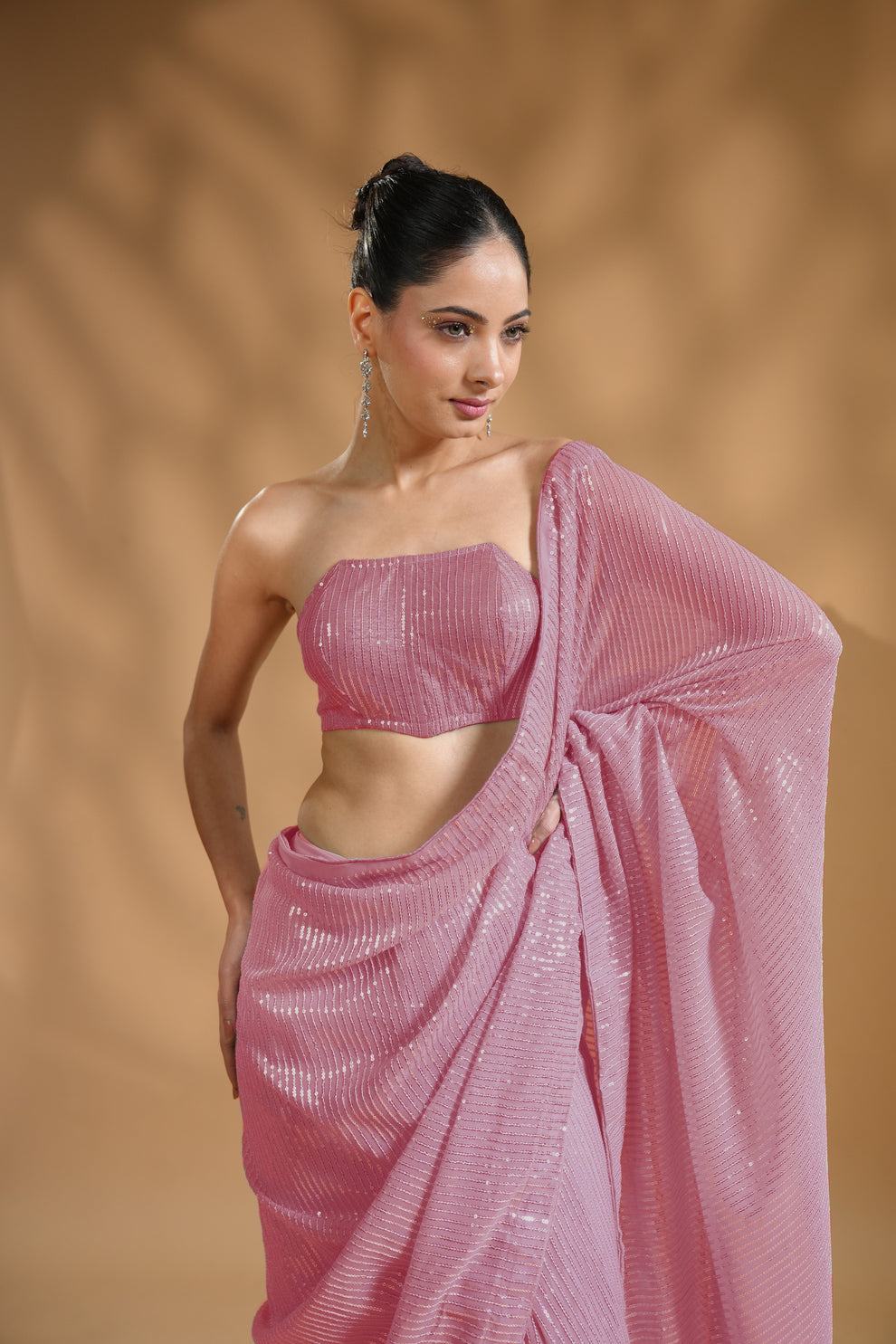 Blush Drape Sequins Luxe Saree
