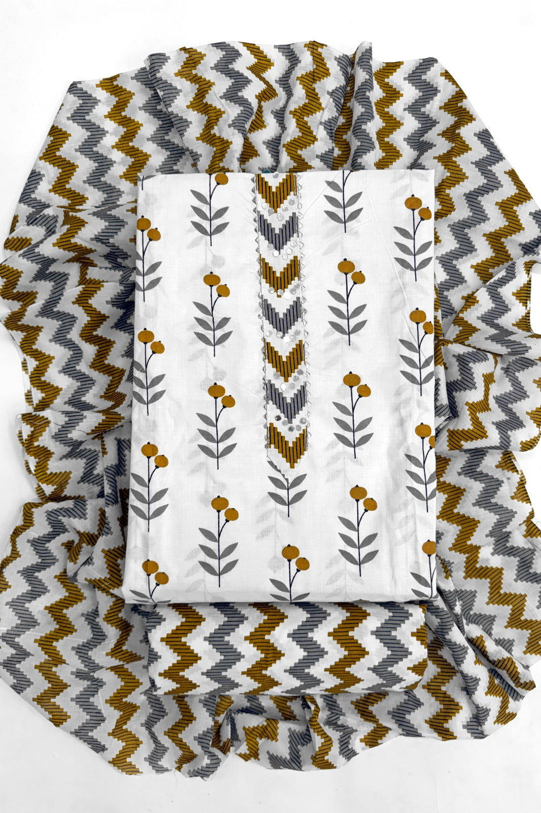 Contemporary Floral Artisan Cotton Unstitched Suit Set