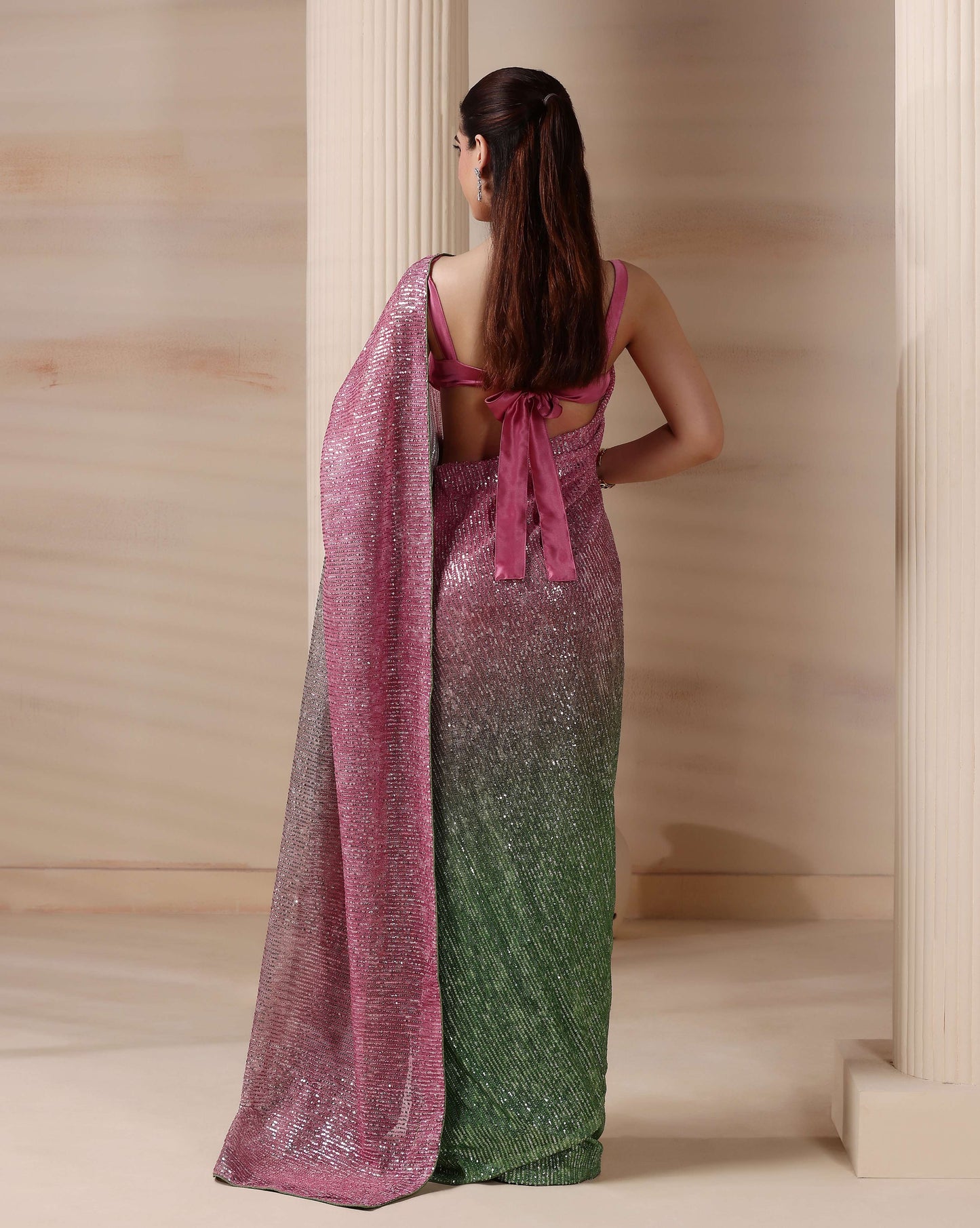 Dazzling Disco Luxe Ombre Sequin Saree with Blouse Fabric