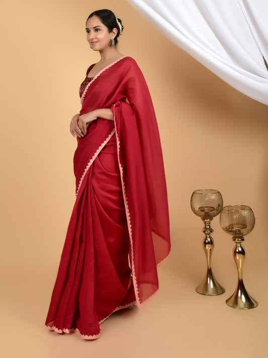 Radiant Elegance Pure Chanderi Lace Saree