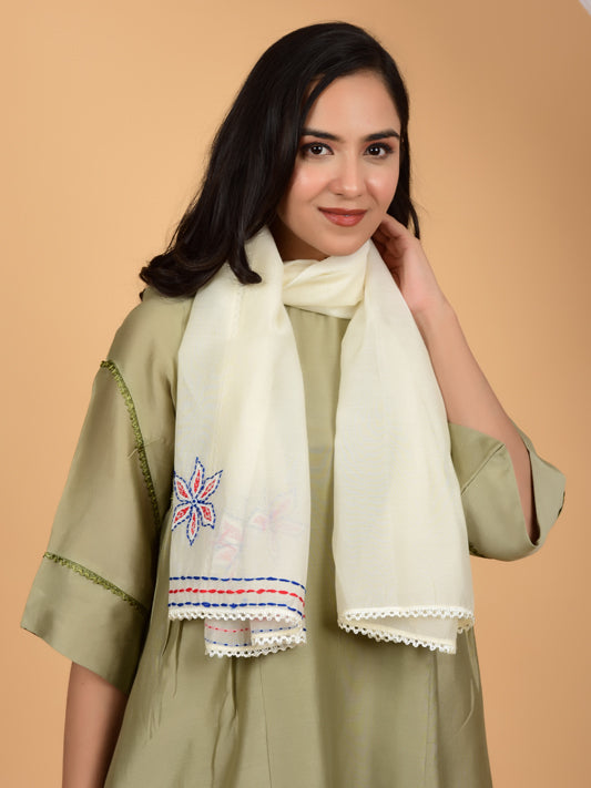 Vintage Hand-Embroidered Chanderi Stole