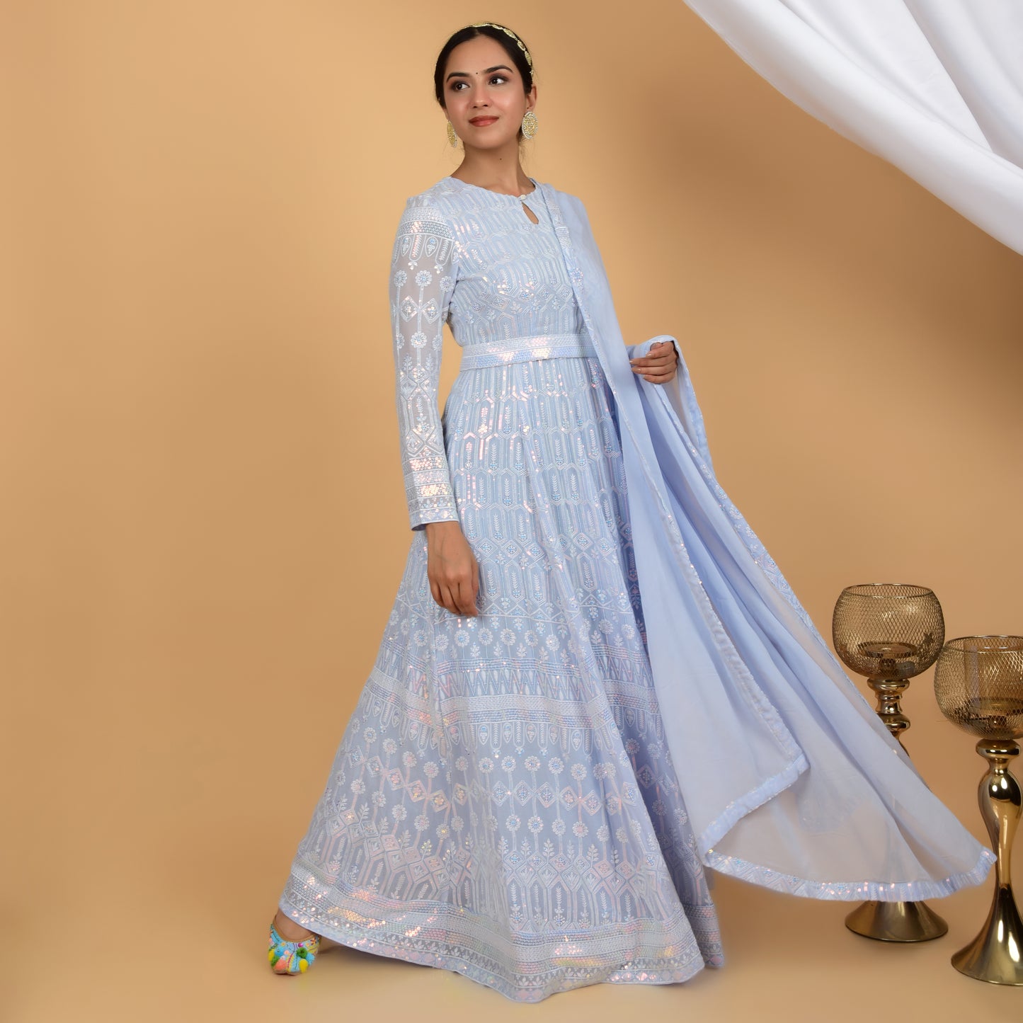 Allure Sequins Chikankari Anarkali with Dupatta & Belt