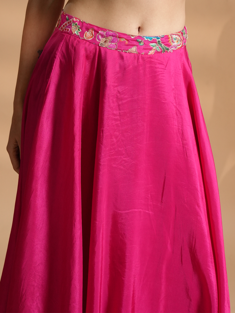 Vibrant Luxe Pink Silk Skirt
