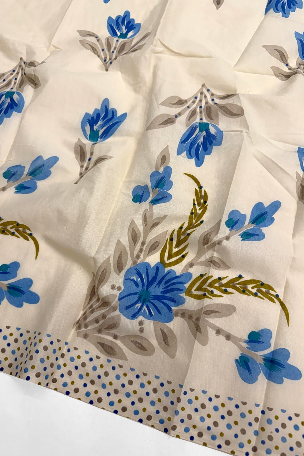 Vintage Floral & Polka Dot Hand-Block Unstitched Cotton Suit Set