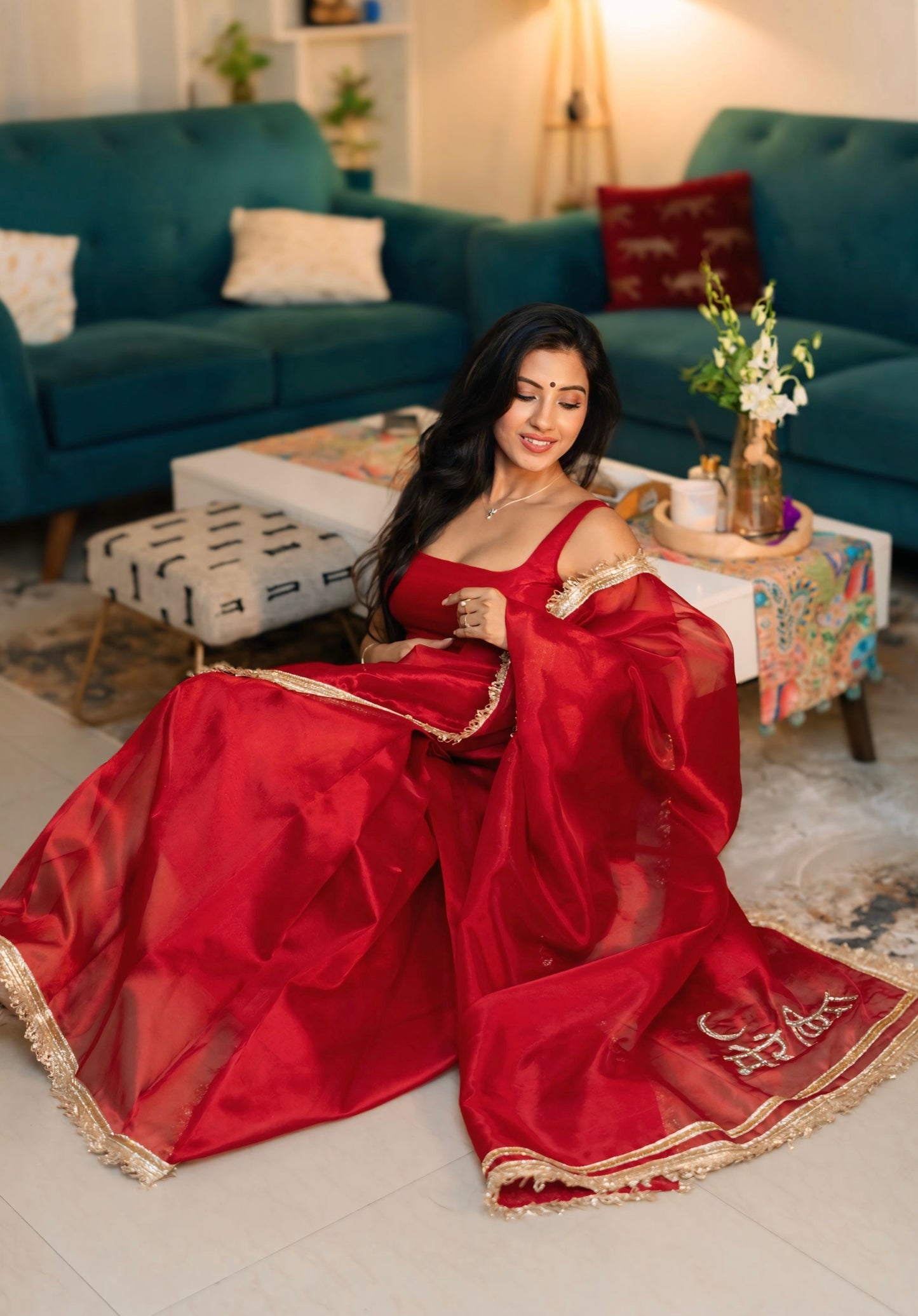 Red Premium Tissue Silk Hand-Embroidered Mere Piya Saree