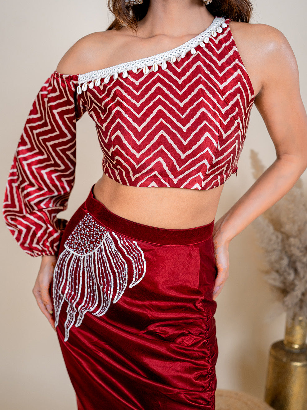Luxurious Hand-Embroidered Premium Fusion Set with Belt
